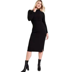 Old Navy Maternity Mock Neck Nursing Sweater Dress Size XL Black Rib Knit Midi
